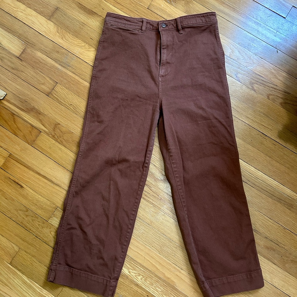 Quince Organic Stretch Cotton Twill Straight Leg Cropped Pants in Rust